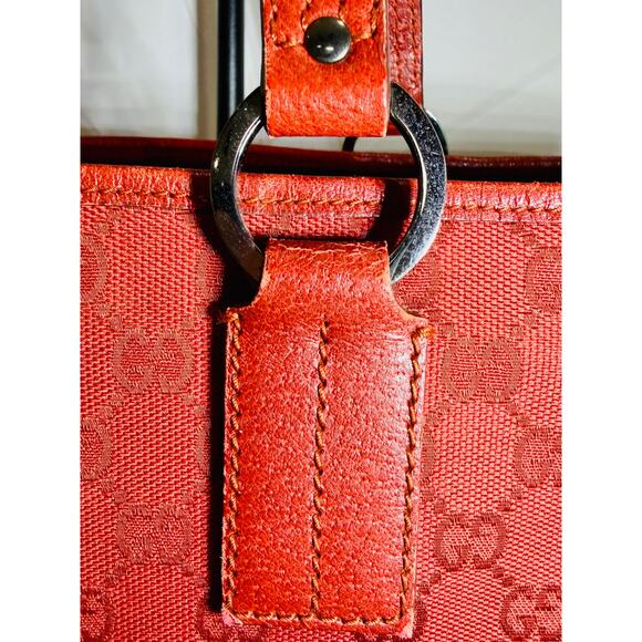 Gucci GG Canvas Red Tote Bag Leather Trim Top Handle Shoulder – Medium - Picture 7 of 9